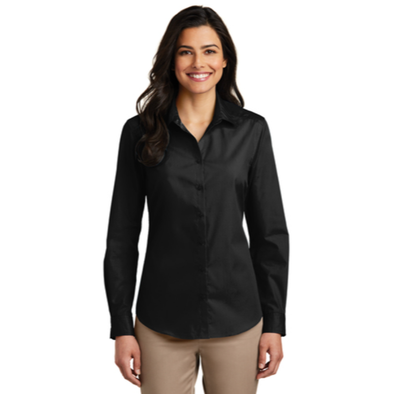 Port Authority® Ladies Long Sleeve Carefree Poplin Shirt - Black