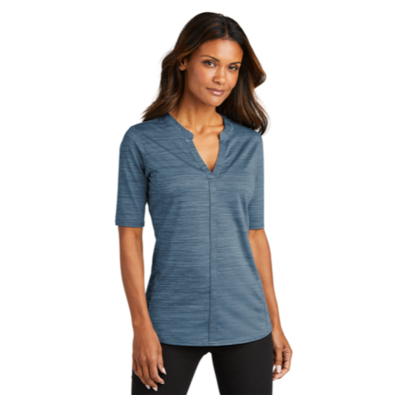 Port Authority ® Ladies Stretch Heather Open Neck Top - Regetta Blue/ Dusty Grey