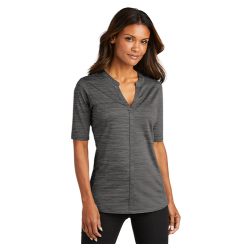 Port Authority ® Ladies Stretch Heather Open Neck Top - Black/ Thunder Grey