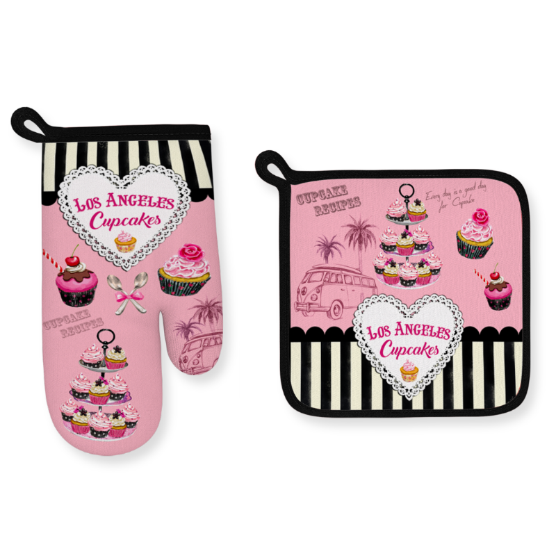 LA OVEN GLOVE + POT HOLDER CUPCAKES VSN #6369
