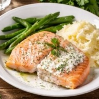 Zalm met dillesaus en puree