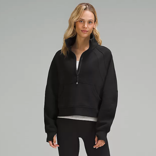 Scuba Oversized Funnel Neck Half Zip - Black