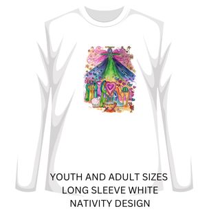 Nativity Tshirts, LONG sleeve, youth and adult sizes WITH JAGGED CUT V-NECKv-neck 
