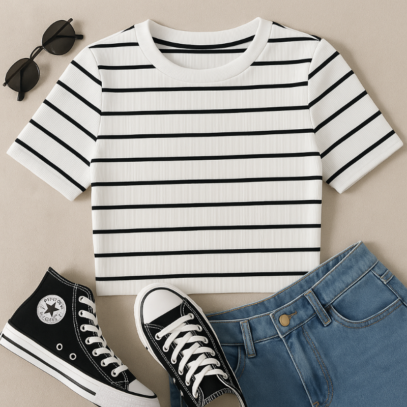 Women Striped Crop Top 