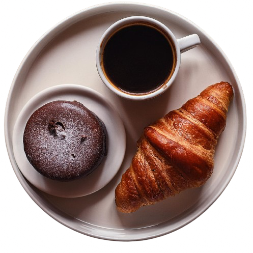 Croissant, soufflé and coffee