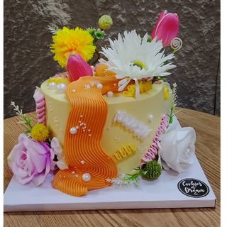CUSTOM CAKE WITH ARTIFICIAL FLOWERS 2000