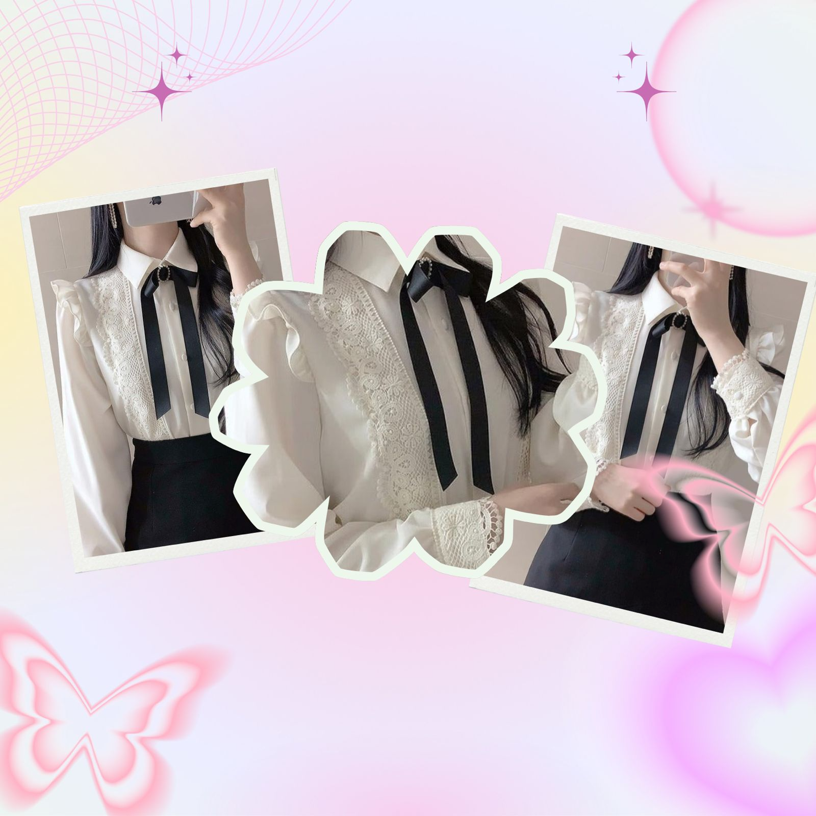 White Blouse With Ribbon Brooch