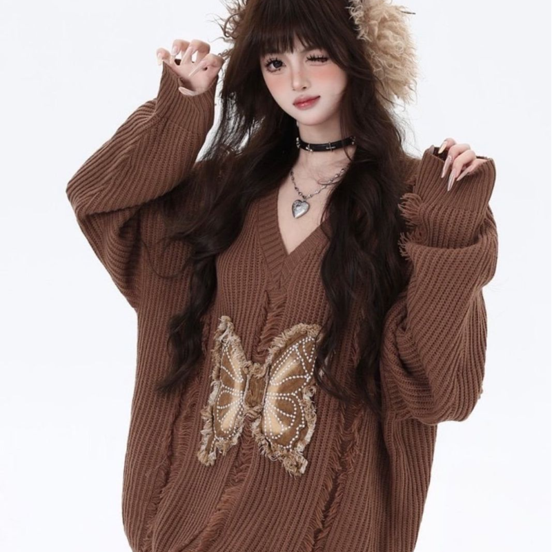 Butterfly V Neck Knit Sweater