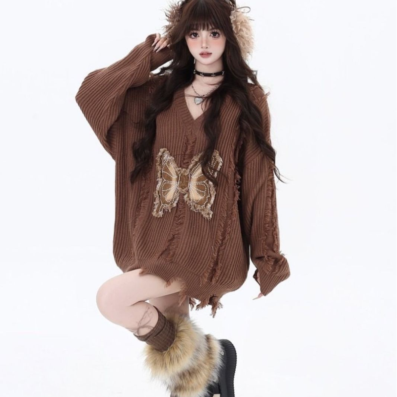 Butterfly V Neck Knit Sweater