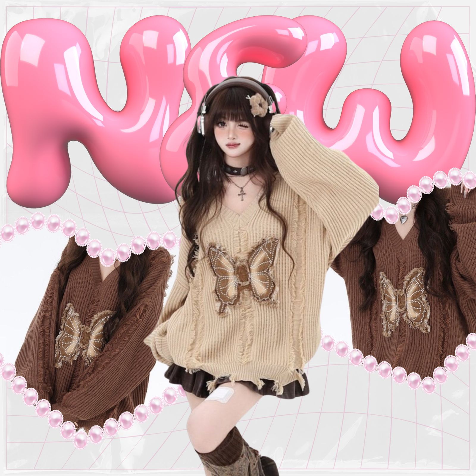 Butterfly V Neck Knit Sweater