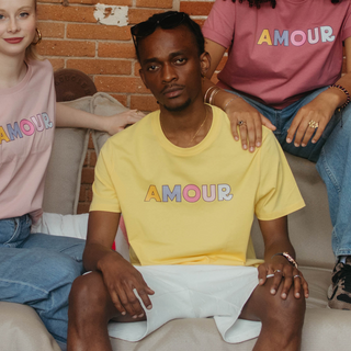 T-Shirt Loose Jaune Unisexe - Amour Cartoon