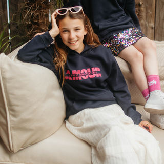 Sweat Capuche Navy Enfant - Amour Paillettes 