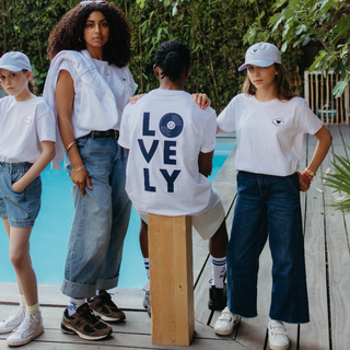 T-shirt Loose Blanc Unisexe - Lovely Vinyle  Navy