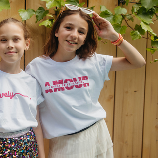 T-Shirt Basic Blanc Unisexe - Amour Paillettes