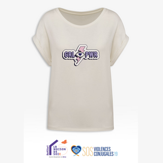 T-shirt Loose Ivoire Femme - "GIRL POWER" Poitrine