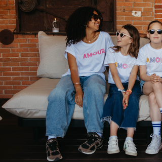 T-shirt Manches à Revers Blanc Femme - Amour Rose