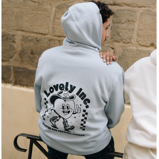 Sweatshirt Bleu zen Unisexe - Coeur "coeur soleil" Dos "Lovely INC Mascotte"