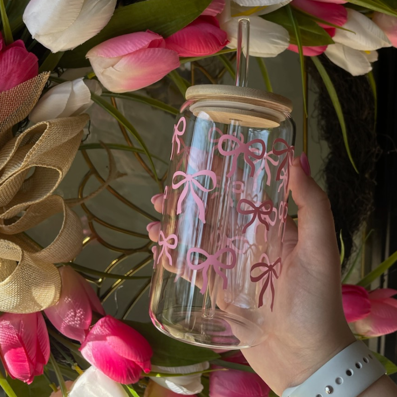 Pink Bow Glass Cup  Main Image