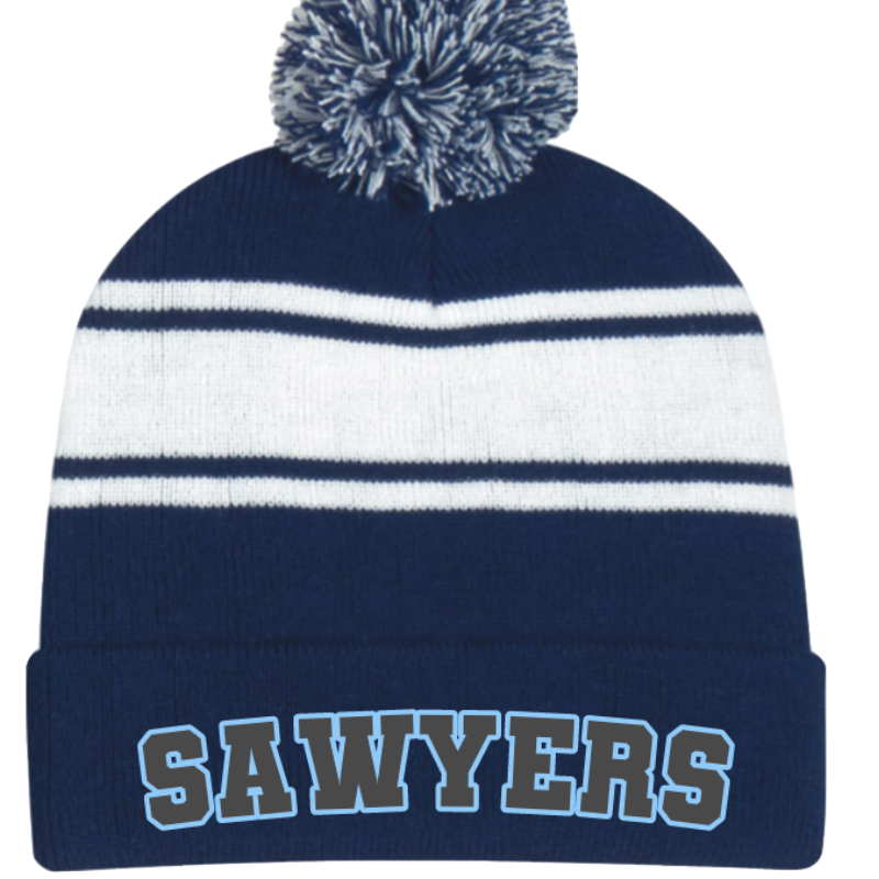 Two-Tone Knit Pom Beanie with Cuff