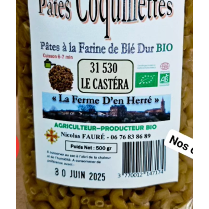Pâtes coquillettes à la farine de blé dur