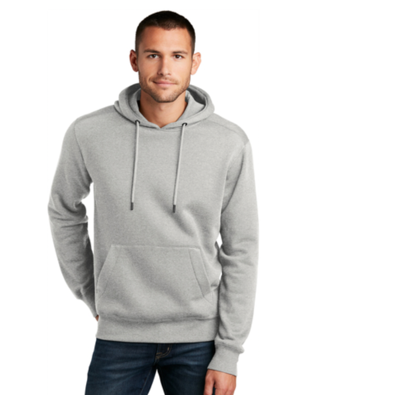 District® Perfect Weight Fleece Hoodie.  Gray with white printed logo. Main Image