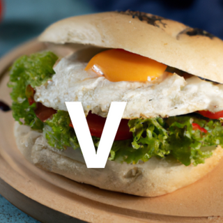 (V) Egg, lettuce and tomato on brioche bun