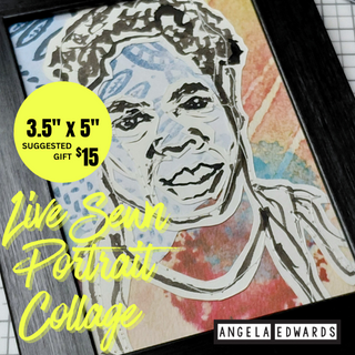 3.5" x 5" Framed Sewn Collage Portrait