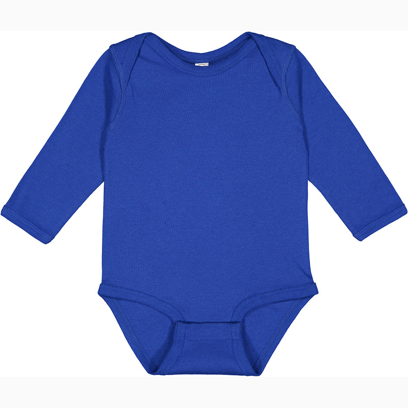 Rabbit Skins Infant Long Sleeved Body Suit (Royal/White text) Main Image