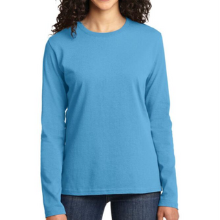 Port & Company Ladies' Long Sleeve Tee (Aquatic/White text)