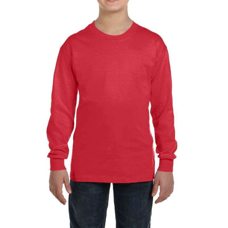 Gildan Youth Long Sleeve Shirt (Red/White text) Main Image