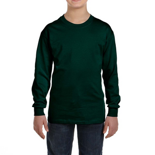 Gildan Youth Long Sleeve Shirt (Forest Green/White text)