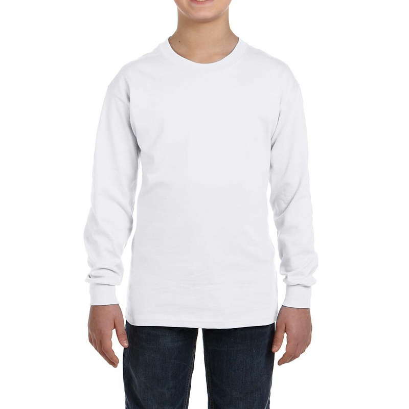 Gildan Youth Long Sleeve Shirt (White/Black text) Main Image