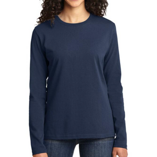 Port & Company Ladies' Long Sleeve Tee (Navy/White text)