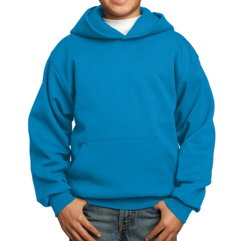 Port & Company Youth Hoodie (Sapphire/White text) Main Image