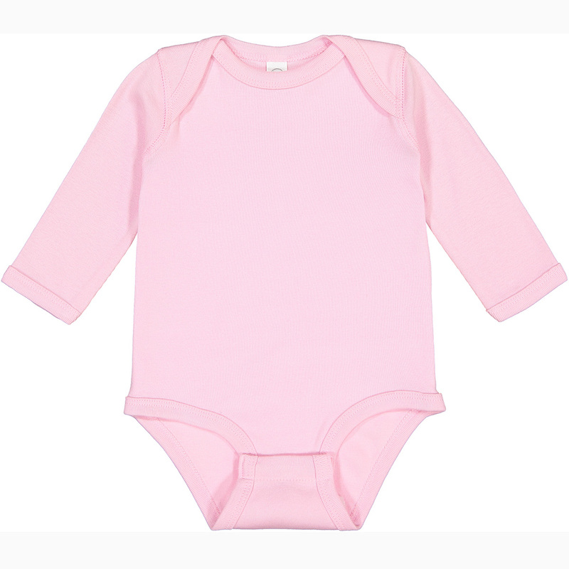 Rabbit Skins Infant Long Sleeved Body Suit (Pink/Black text) Main Image