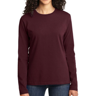 Port & Company Ladies' Long Sleeve Tee (Maroon/White text)