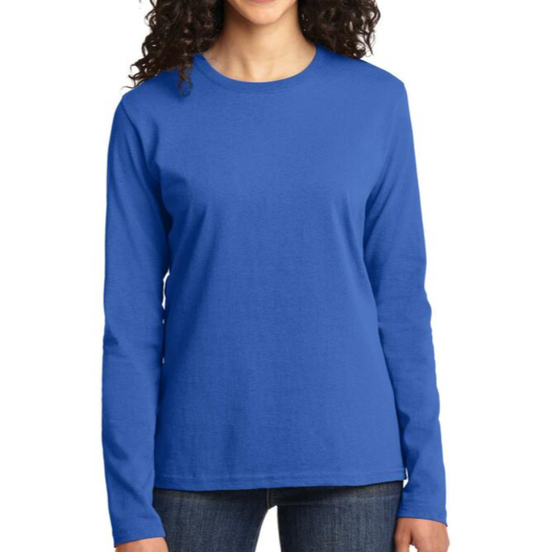 Port & Company Ladies' Long Sleeve Tee (Royal/White text) Main Image