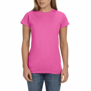 Gildan Ladies' Softstyle T-Shirt (Azalea/White text)