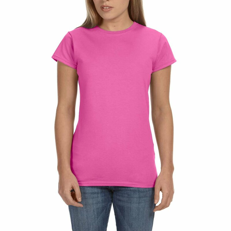 Gildan Ladies' Softstyle T-Shirt (Azalea/White text) Main Image