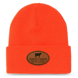 Leather Patch Beanie (Blaze Orange with Tan Leather)