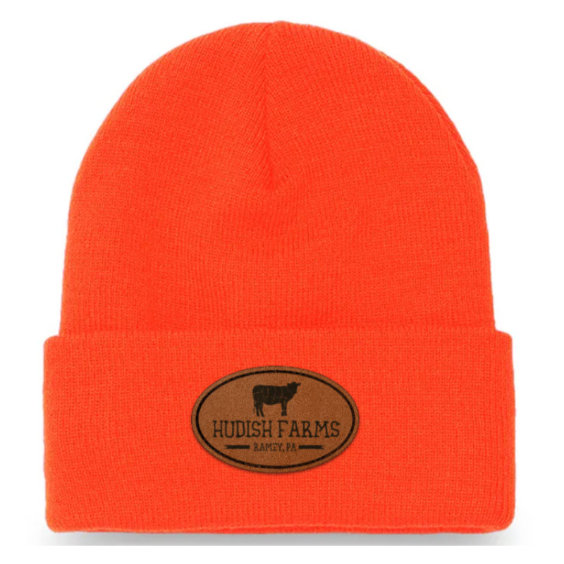 Leather Patch Beanie (Blaze Orange with Tan Leather)