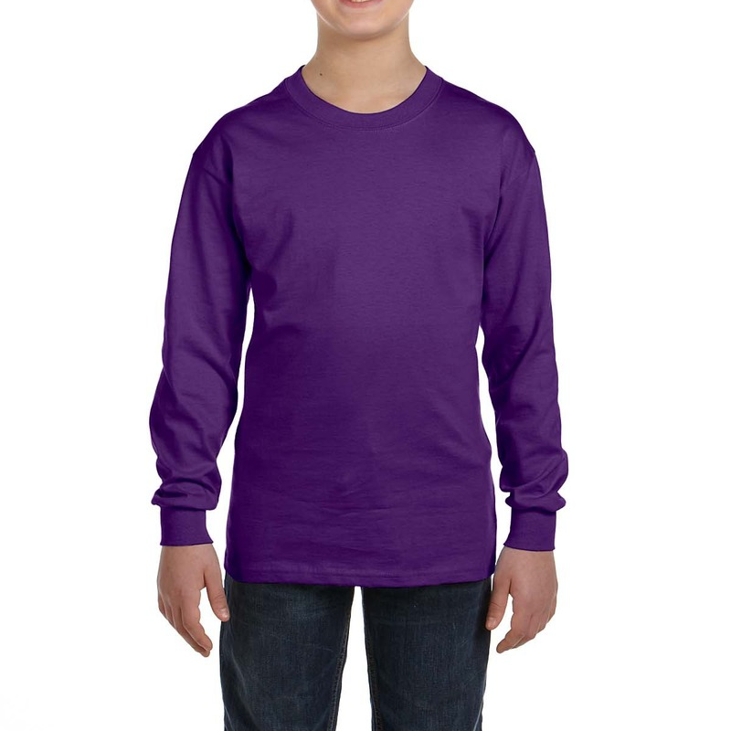 Gildan Youth Long Sleeve Shirt (Purple/White text) Main Image