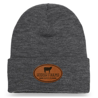 Leather Patch Beanie (Grey with Tan Leather)