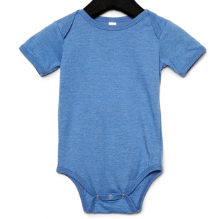 Bella + Canvas Infant Short Sleeved Body Suit (Heather Blue/White text)