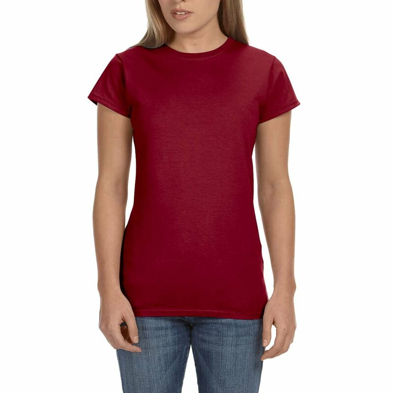 Gildan Ladies' Softstyle T-Shirt (Antique Cherry Red/White text)