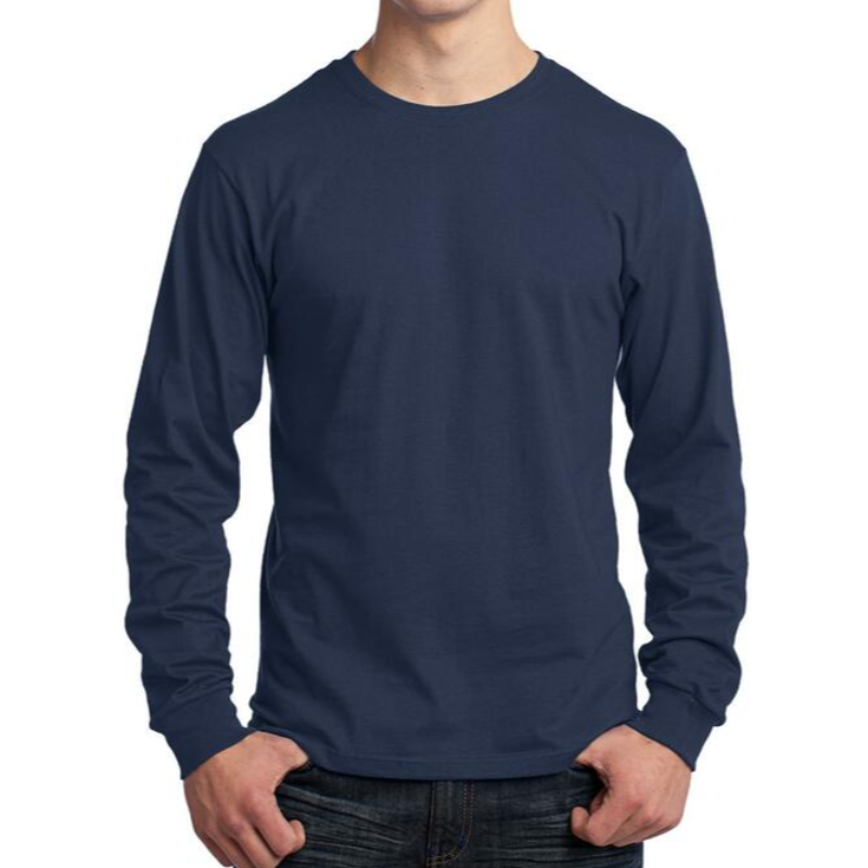 Port & Company Long Sleeve Tee (Navy/White text) Main Image