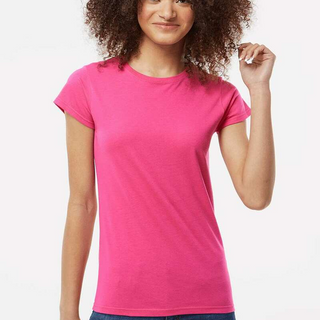 Gildan Ladies' Softstyle T-Shirt (Heliconia/White text)