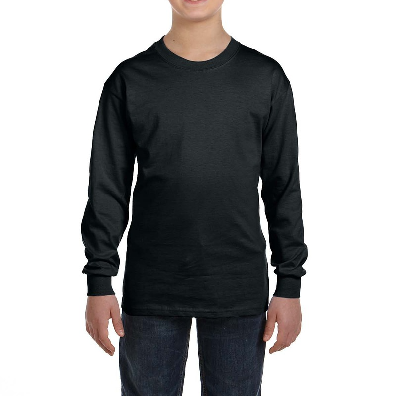 Gildan Youth Long Sleeve Shirt (Black/White text) Main Image