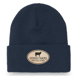 Leather Patch Beanie (Navy with Natural Leather)