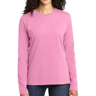 Port & Company Ladies' Long Sleeve Tee (Candy Pink/White text)